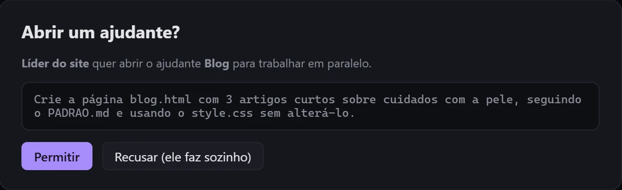 Janela pedindo permissão para abrir o ajudante Blog
