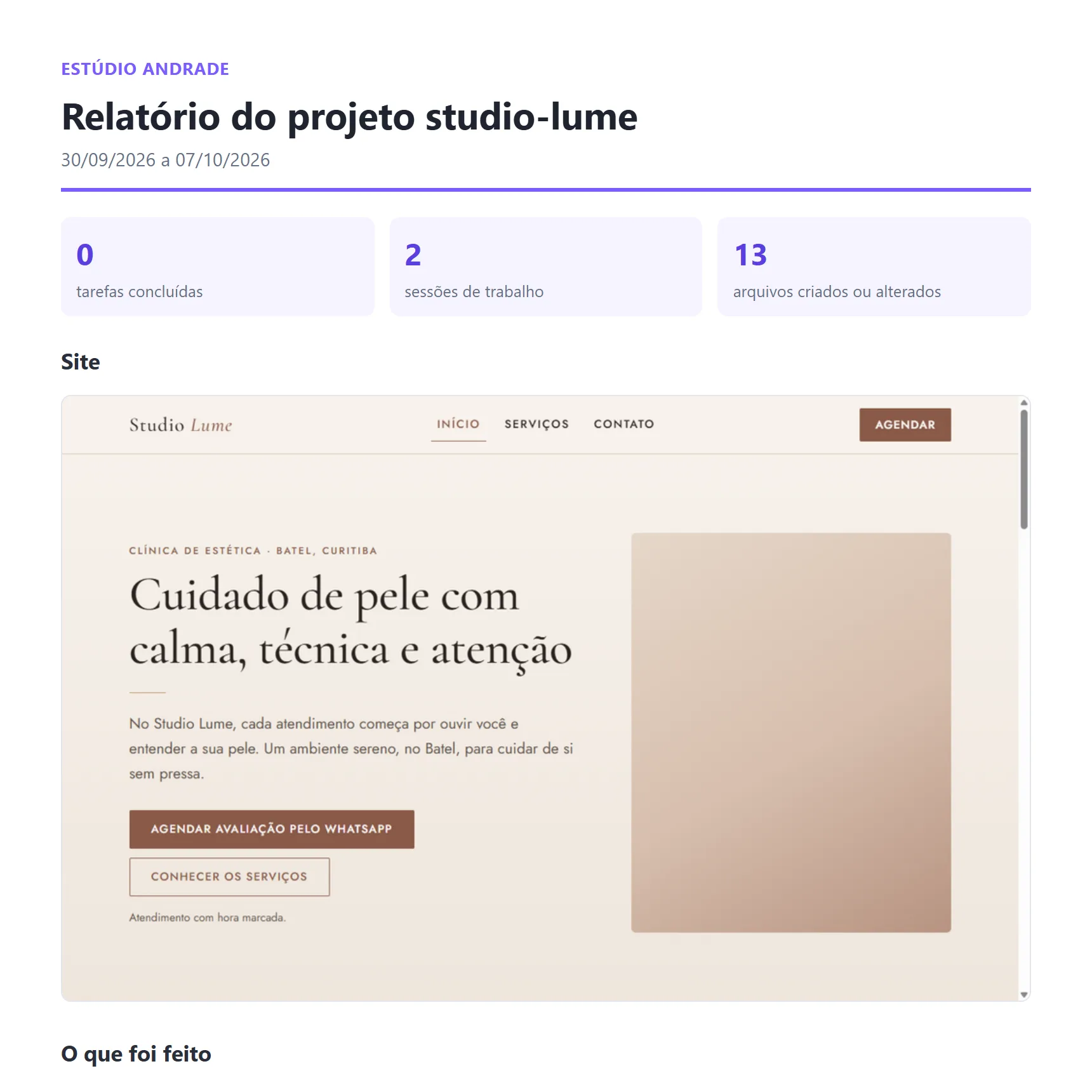Primeira página do relatório em PDF para o cliente